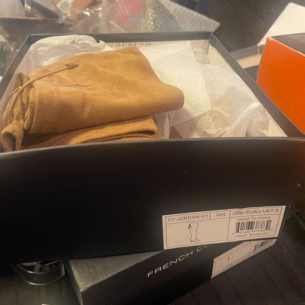 French connection tan over the knee stretchy boots new in box 9 m